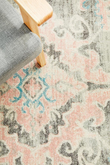 April Vintage Pink & Grey Round Rug